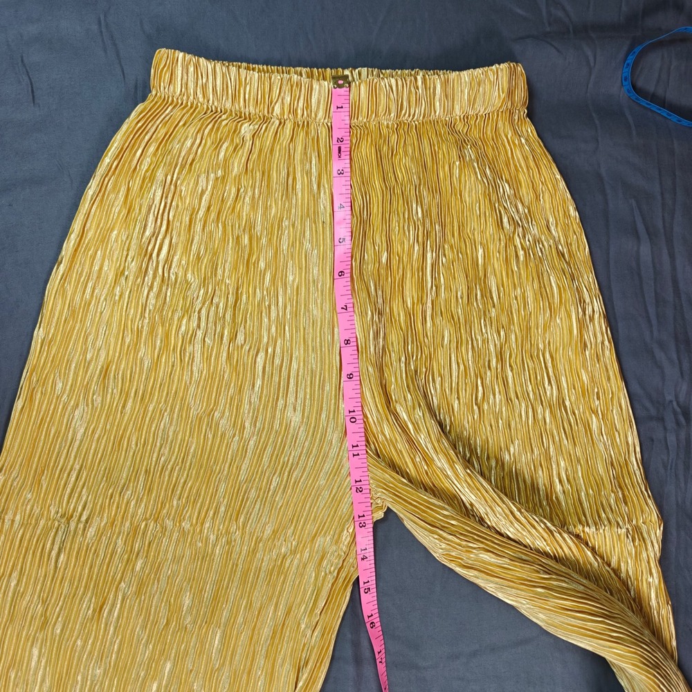 Commense Yellow Plisse Two Piece Set Halter Asymmetrical Top Wide Leg Pants Sm - Picture 9 of 9